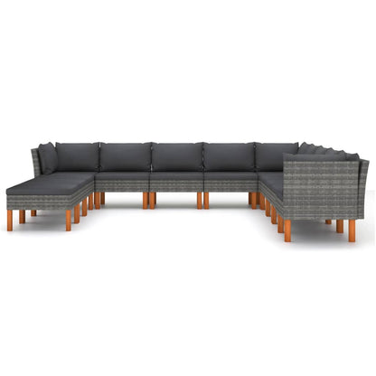 Set Divani da Giardino 12 pz con Cuscini in Polyrattan Grigio - homemem39