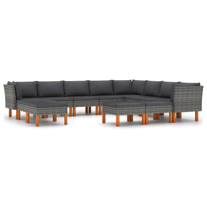 Set Divani da Giardino 12 pz con Cuscini in Polyrattan Grigio