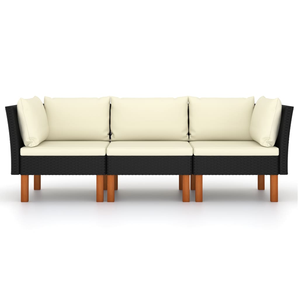 Divano da Giardino a 3 Posti con Cuscini Nero in Polyrattan - homemem39