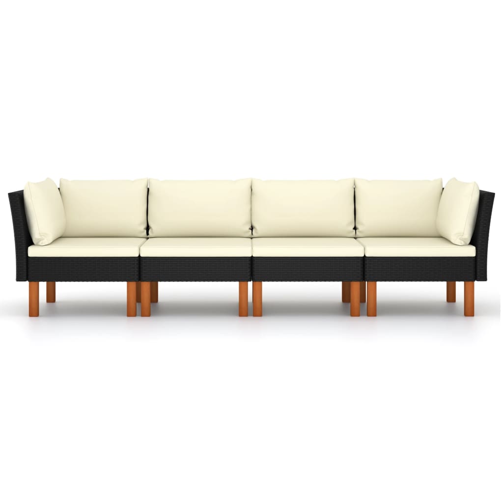 Divano da Giardino a 4 Posti con Cuscini Nero in Polyrattan - homemem39