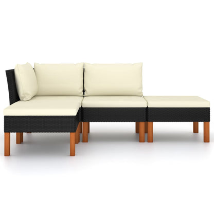 Set Divani da Giardino 4 pz con Cuscini in Polyrattan Nero - homemem39