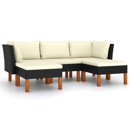 Set Divani da Giardino 5 pz con Cuscini in Polyrattan Nero - homemem39