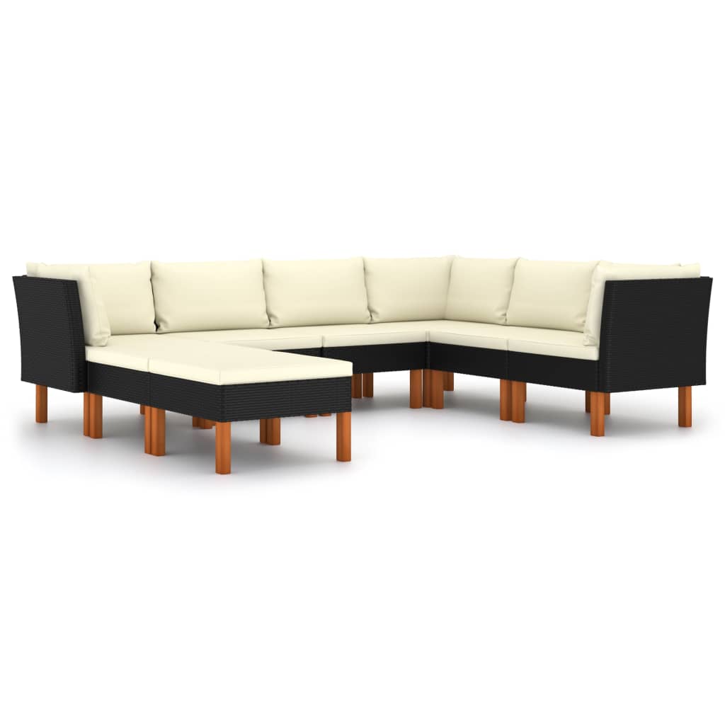 Set Divani da Giardino 8 pz con Cuscini in Polyrattan Nero - homemem39
