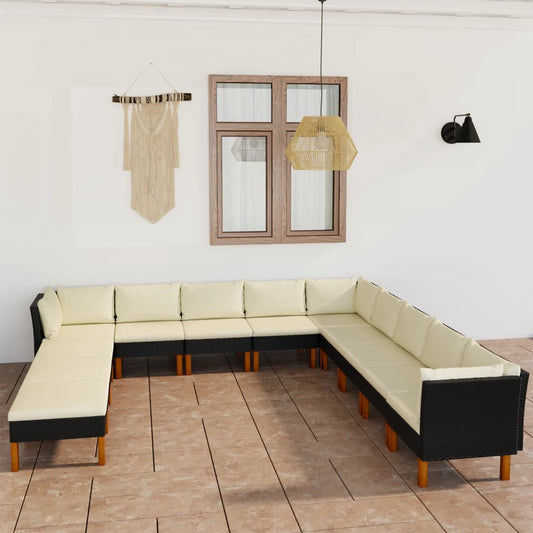 Set Divani da Giardino 12 pz con Cuscini in Polyrattan Nero - homemem39