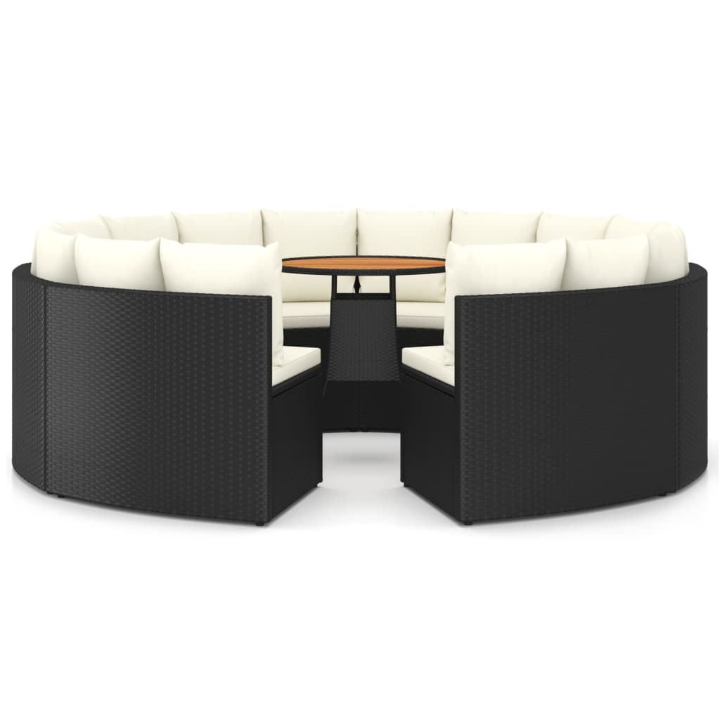 Set Divani da Giardino 9 pz con Cuscini in Polyrattan Nero