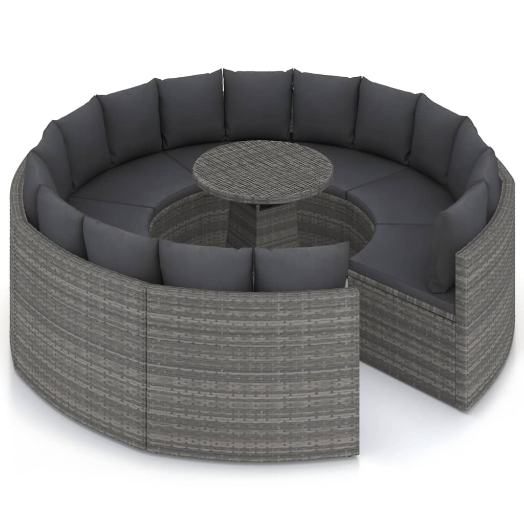 Set Divani da Giardino 9 pz con Cuscini in Polyrattan Grigio