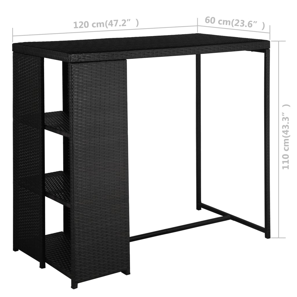 5 pc Garden Bar Set with Black Polyrattan Cushions
