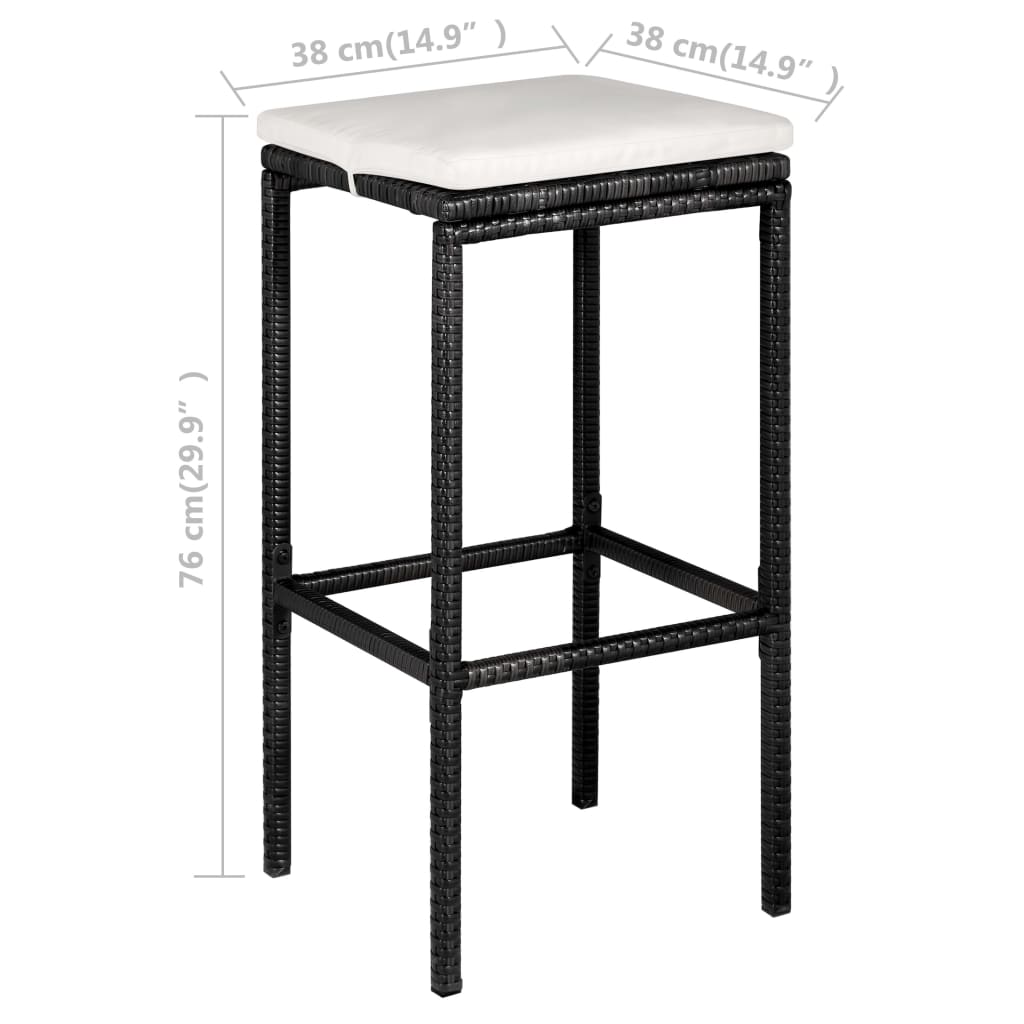 5 pc Garden Bar Set with Black Polyrattan Cushions