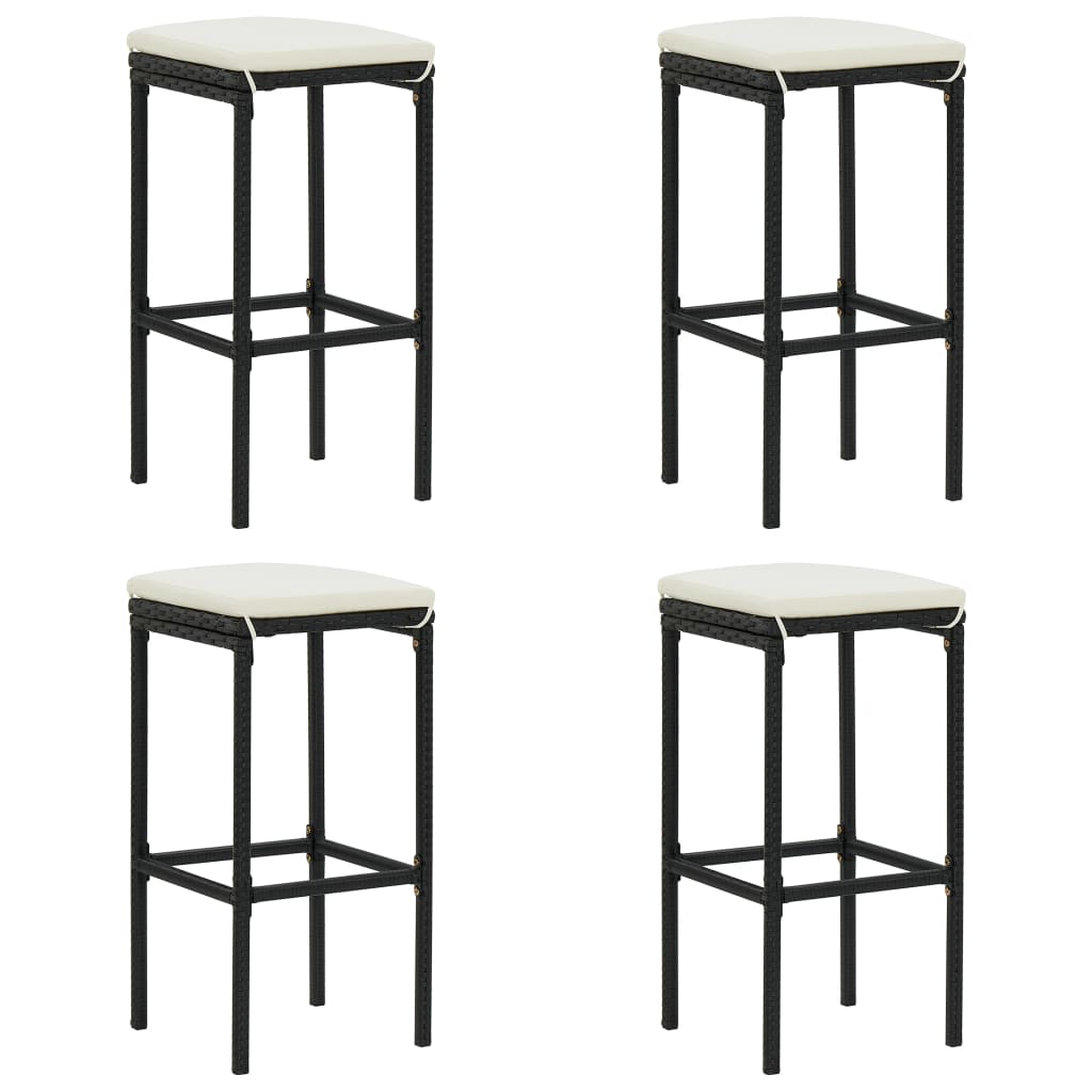 5 pc Garden Bar Set with Black Polyrattan Cushions
