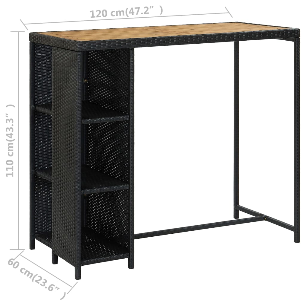5 pc Garden Bar Set with Black Polyrattan Cushions