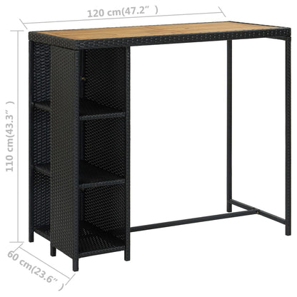 5 pc Garden Bar Set with Black Polyrattan Cushions