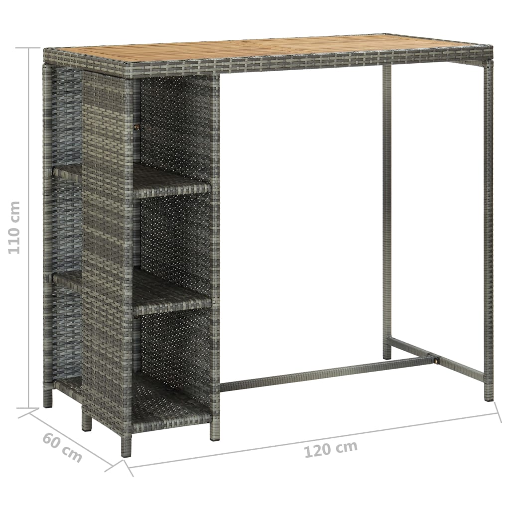 5 pc Garden Bar Set with Gray Polyrattan Cushions