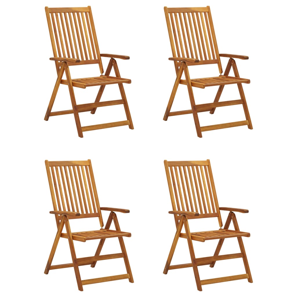 Set di 4 sedie pieghevoli reclinabili con cuscini, in legno massello di acacia.