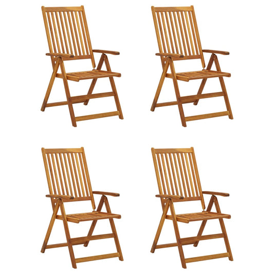 Set di 4 sedie pieghevoli reclinabili con cuscini, in legno massello di acacia.