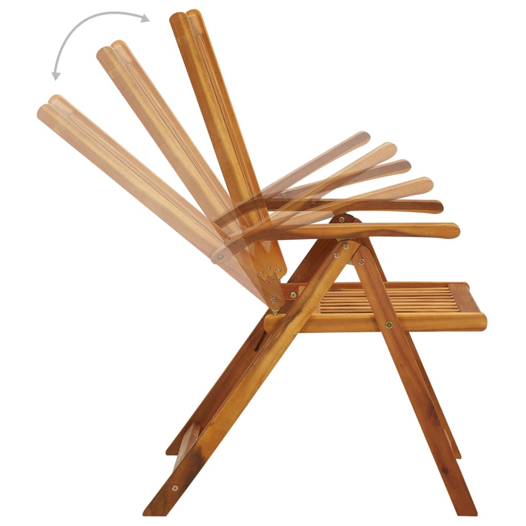 Set di 4 sedie pieghevoli reclinabili con cuscini, in legno massello di acacia.