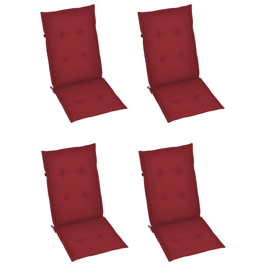 Sedie da Giardino 4 pz con Cuscini Rosso Vino Massello di Teak - homemem39
