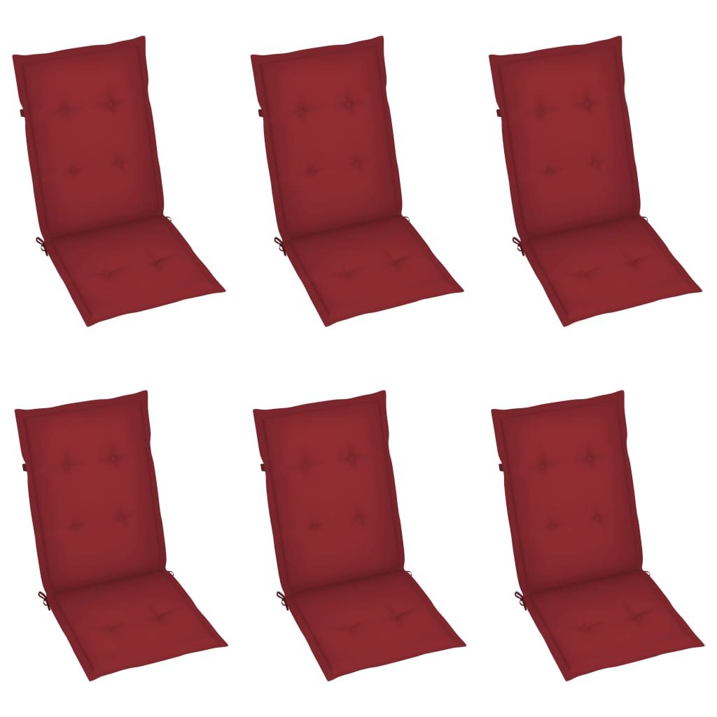 Sedie da Giardino 6 pz con Cuscini Rosso Vino Massello di Teak - homemem39
