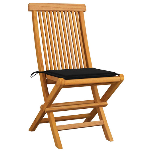 Sedie Pieghevoli con Cuscini Neri 6 pz in Massello di Teak | homemem39