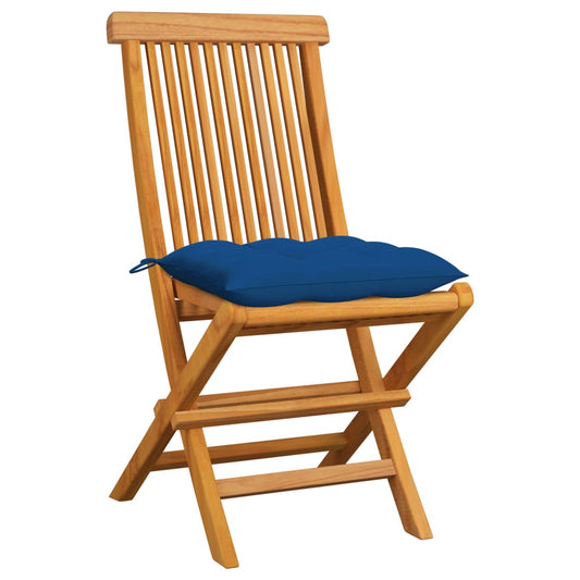 Sedie da Giardino con Cuscini Blu 6 pz in Massello di Teak - homemem39