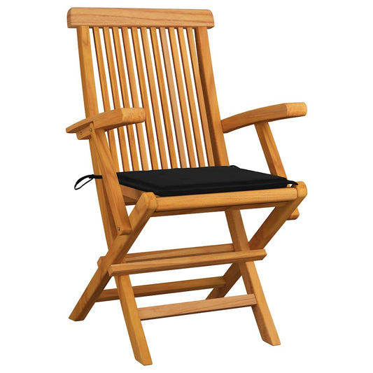 Sedie da Giardino con Cuscini Neri 4 pz Legno Massello di Teak - homemem39