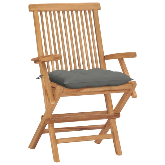 Sedie da Giardino con Cuscini Grigi 4 pz Legno Massello di Teak - homemem39
