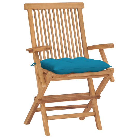 Sedie da Giardino con Cuscini Azzurri 4 pz Legno Massello Teak - homemem39