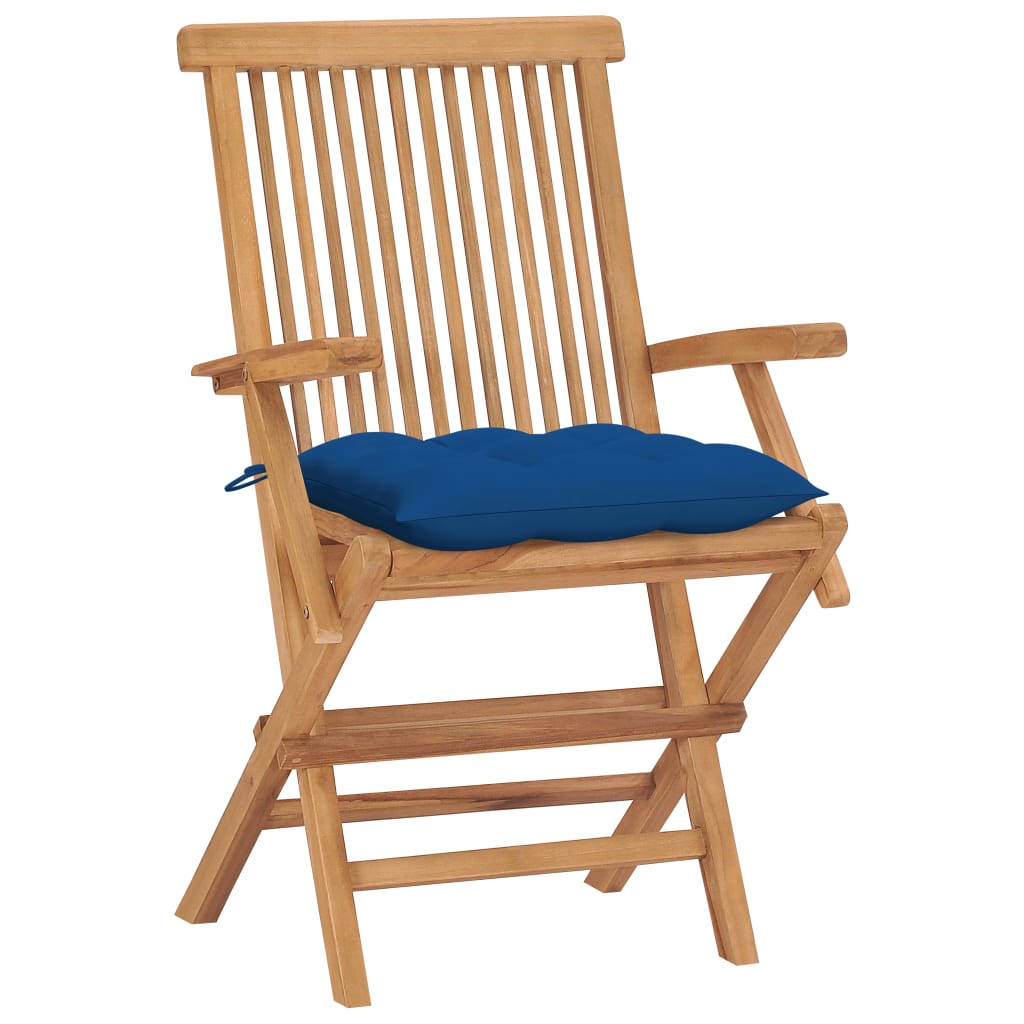 Sedie da Giardino con Cuscini Blu 4 pz Legno Massello di Teak