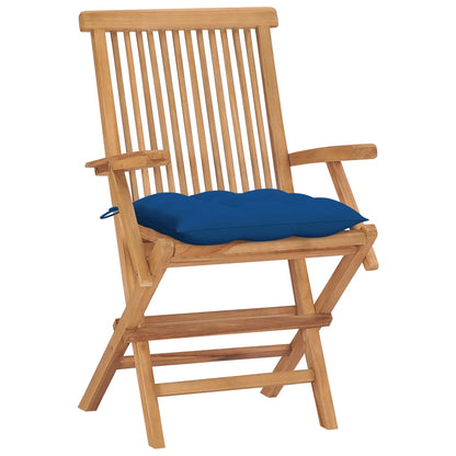 Sedie da Giardino con Cuscini Blu 4 pz Legno Massello di Teak