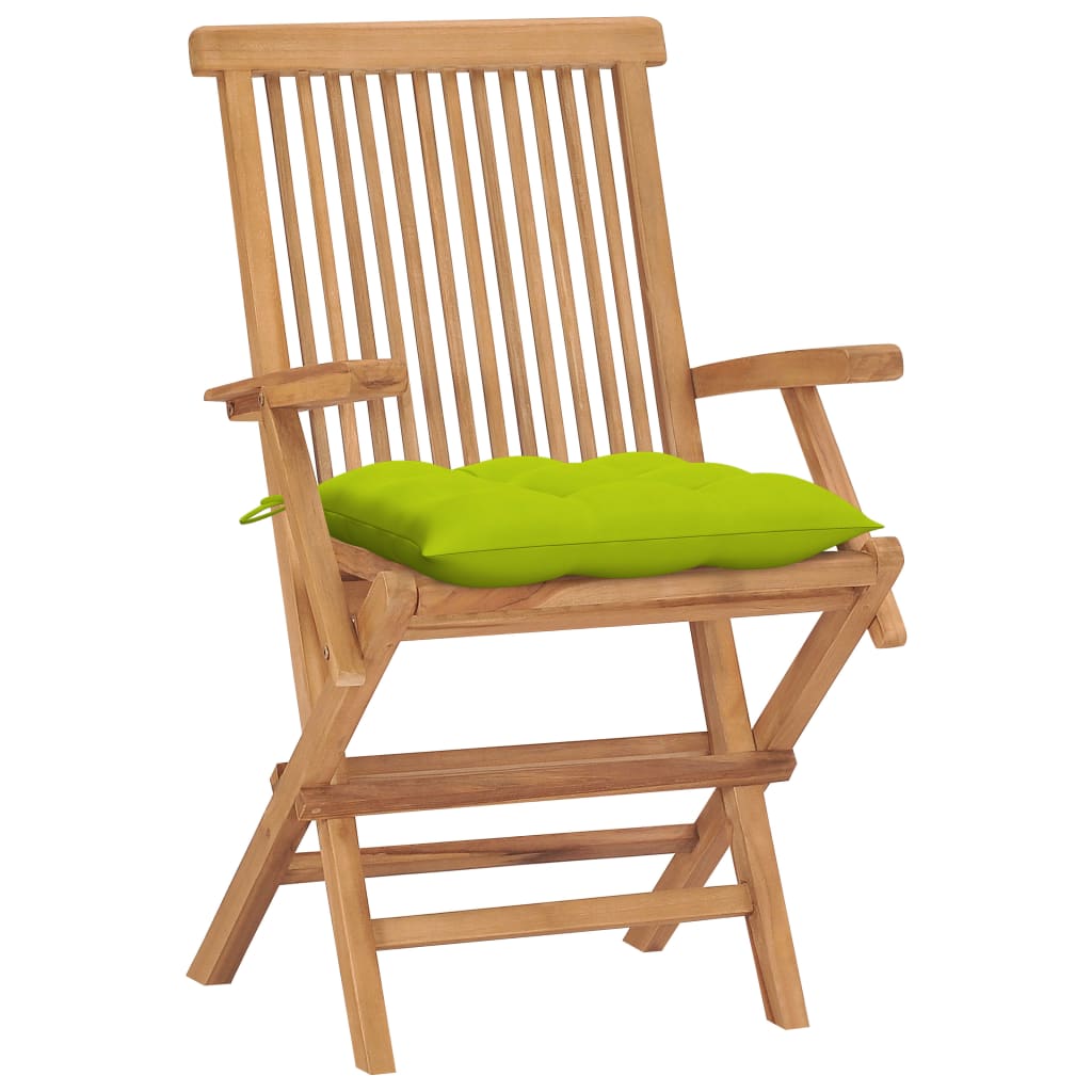 Sedie da Giardino Cuscini Verde Brillante 4 pz Massello di Teak - homemem39