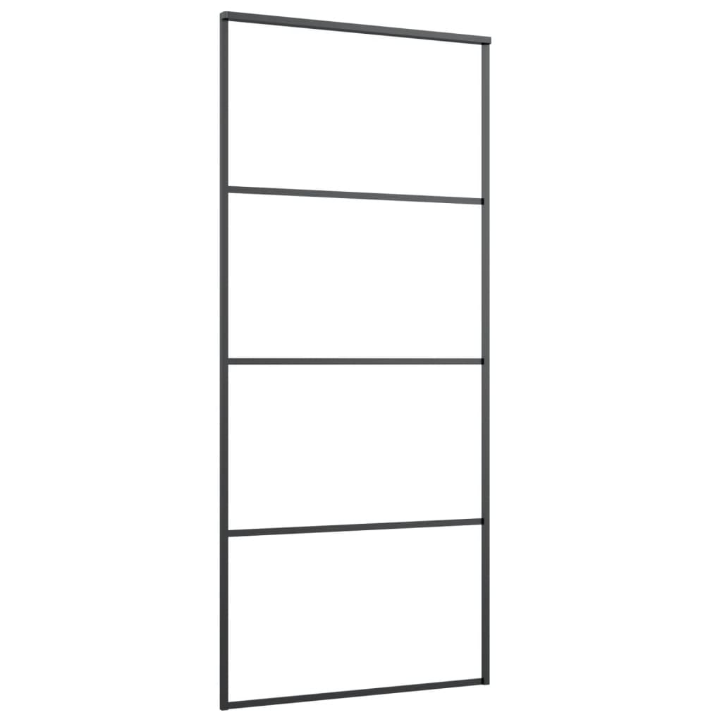 Porta Scorrevole in Vetro ESG e Alluminio 90x205 cm Nera - homemem39