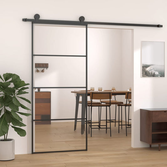 Porta Scorrevole in Vetro ESG e Alluminio 90x205 cm Nera - homemem39