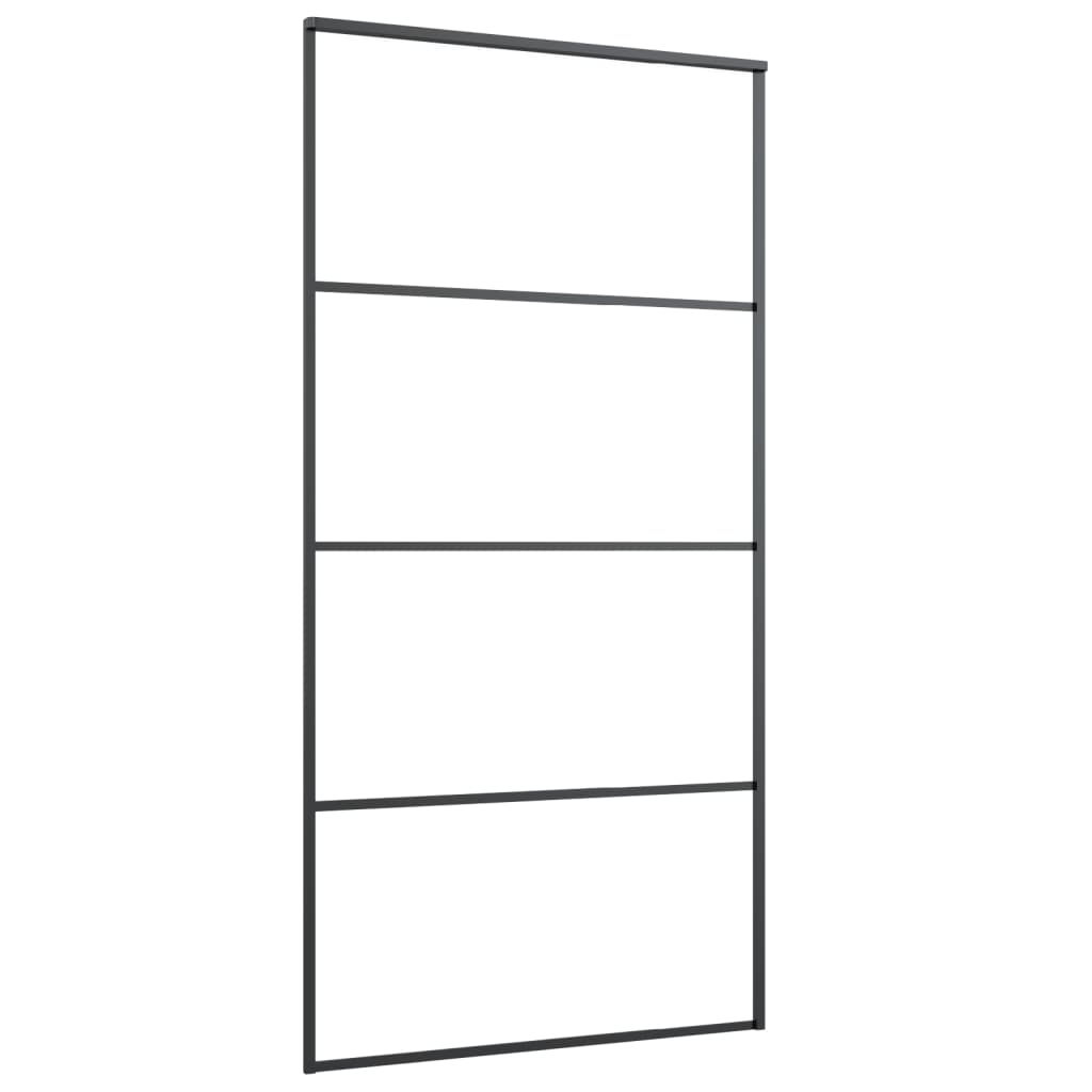 Porta Scorrevole in Vetro ESG e Alluminio 102,5x205 cm Nera - homemem39
