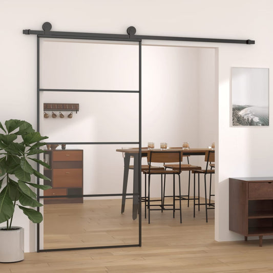 Porta Scorrevole in Vetro ESG e Alluminio 102,5x205 cm Nera - homemem39