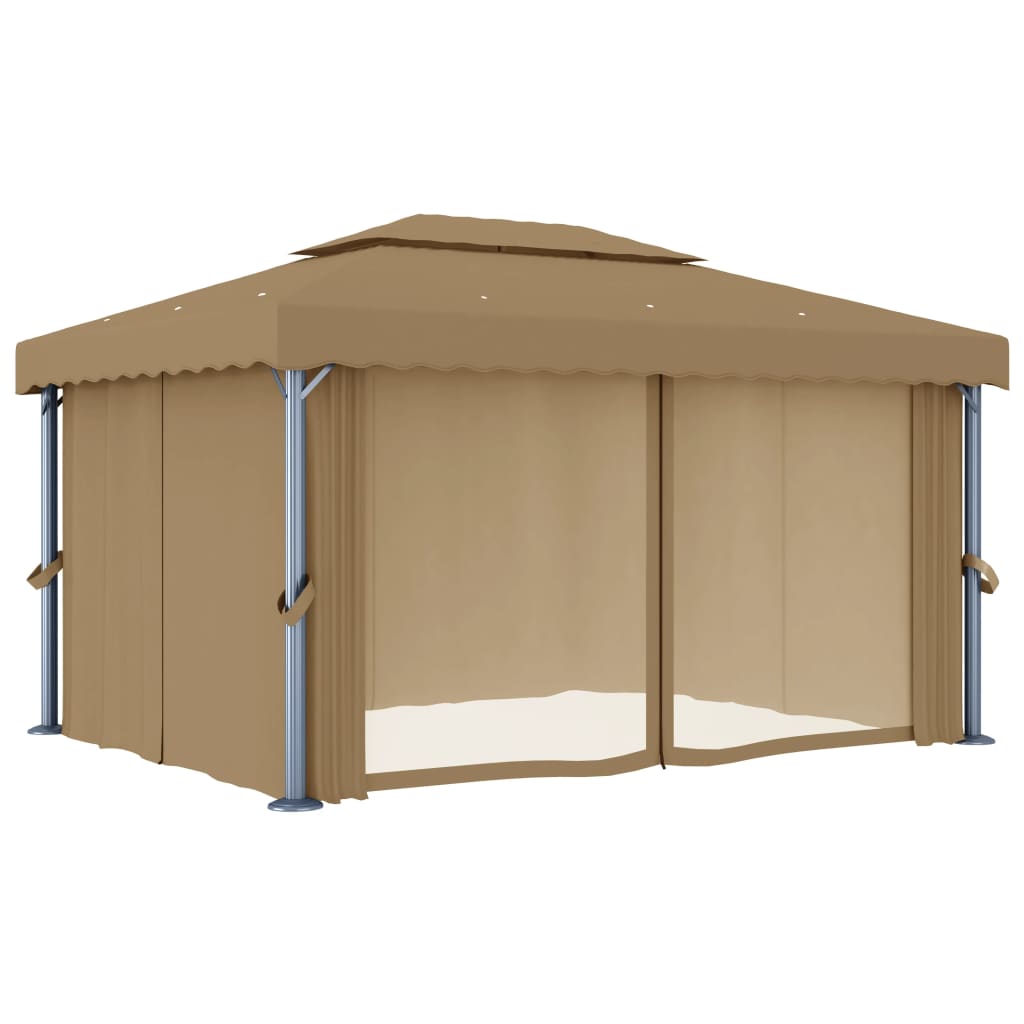 Gazebo con Tende 4x3 cm Grigio Talpa in Alluminio | homemem39