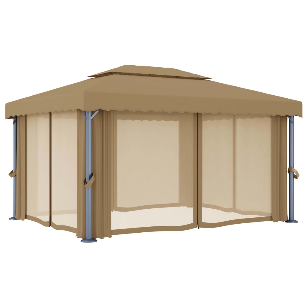Gazebo con Tende 4x3 cm Grigio Talpa in Alluminio | homemem39