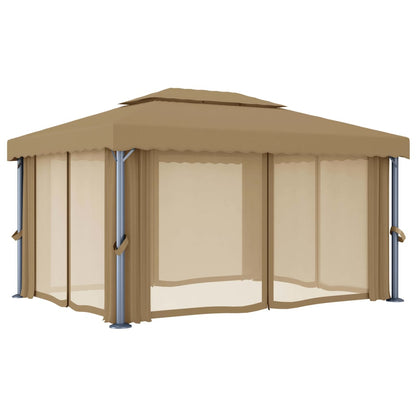 Gazebo con Tende 4x3 cm Grigio Talpa in Alluminio | homemem39