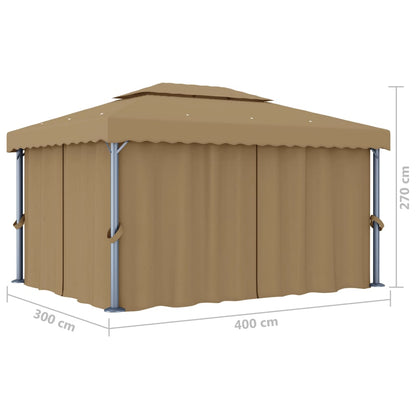 Gazebo con Tende 4x3 cm Grigio Talpa in Alluminio | homemem39