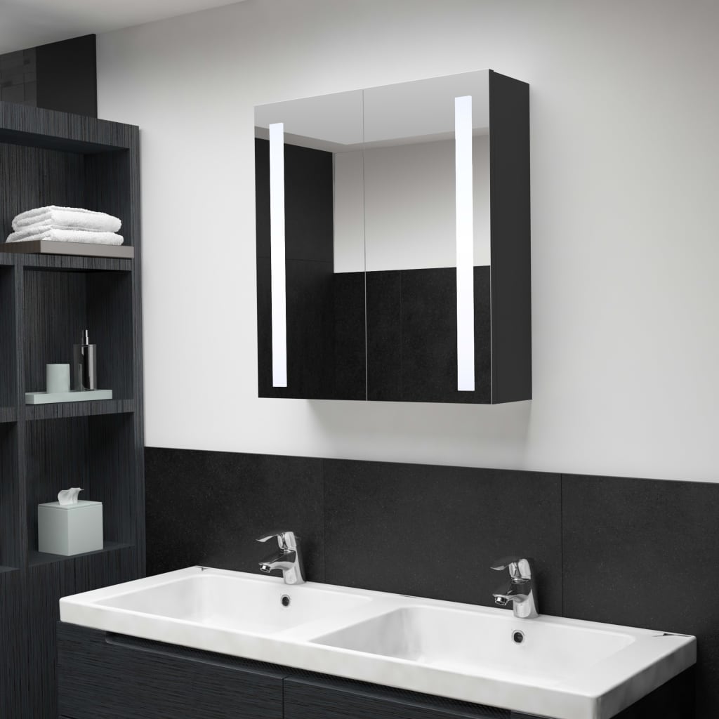 Armadietto Bagno con Specchio e LED 60x14x62 cm | homemem39