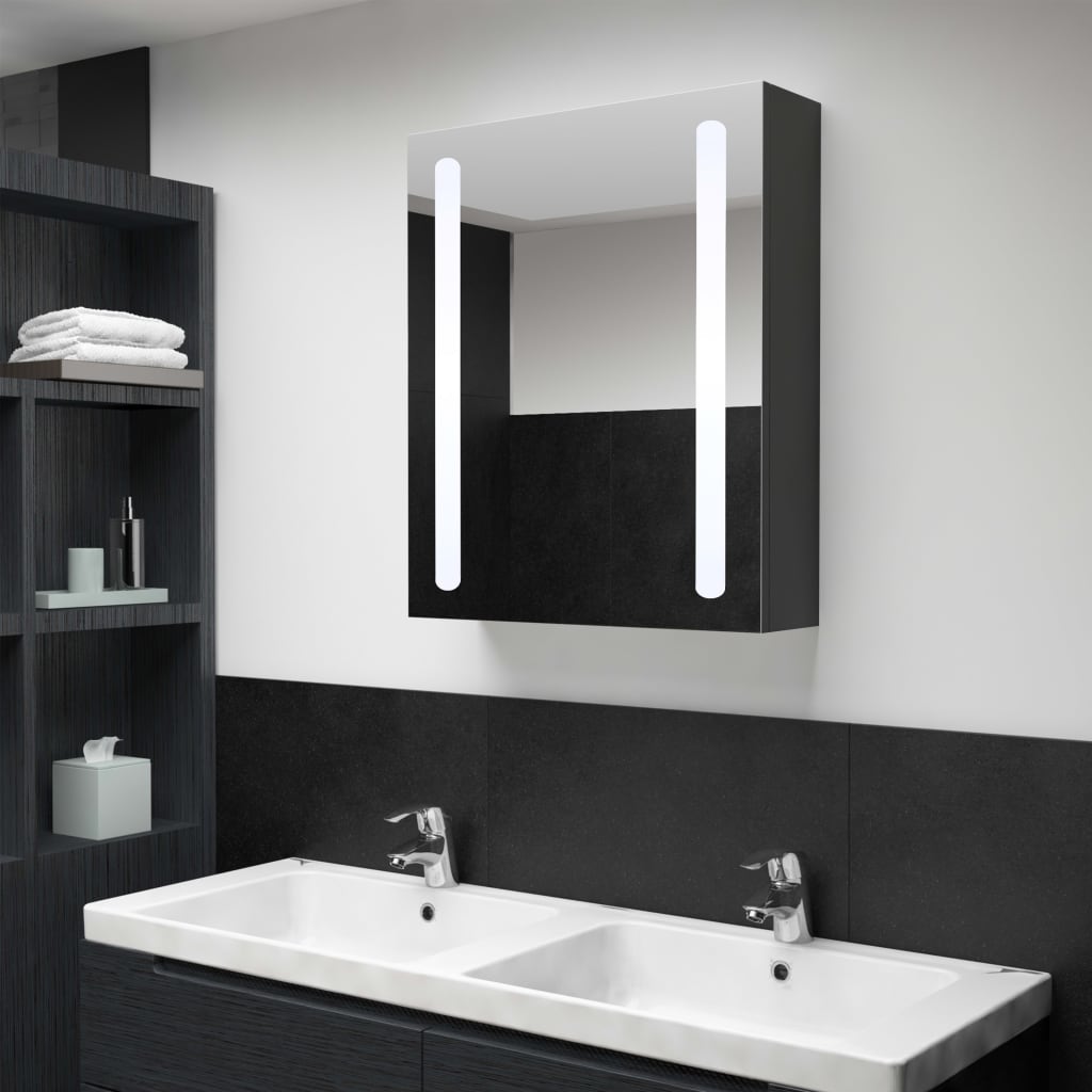 Armadietto Bagno con Specchio e LED 50x13x70 cm | homemem39
