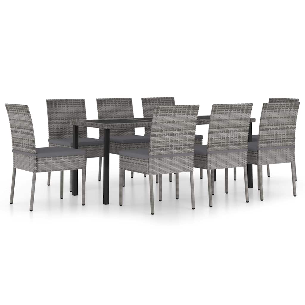 Set da Pranzo da Giardino 9 pz in Polyrattan Grigio