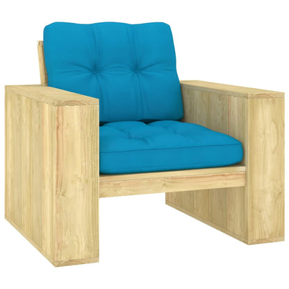 Sedia da Giardino con Cuscini Blu Legno Pino Impregnato - homemem39