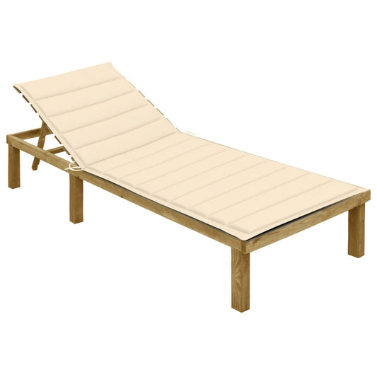 Lettino da Giardino con Cuscino Crema Legno Pino Impregnato - homemem39