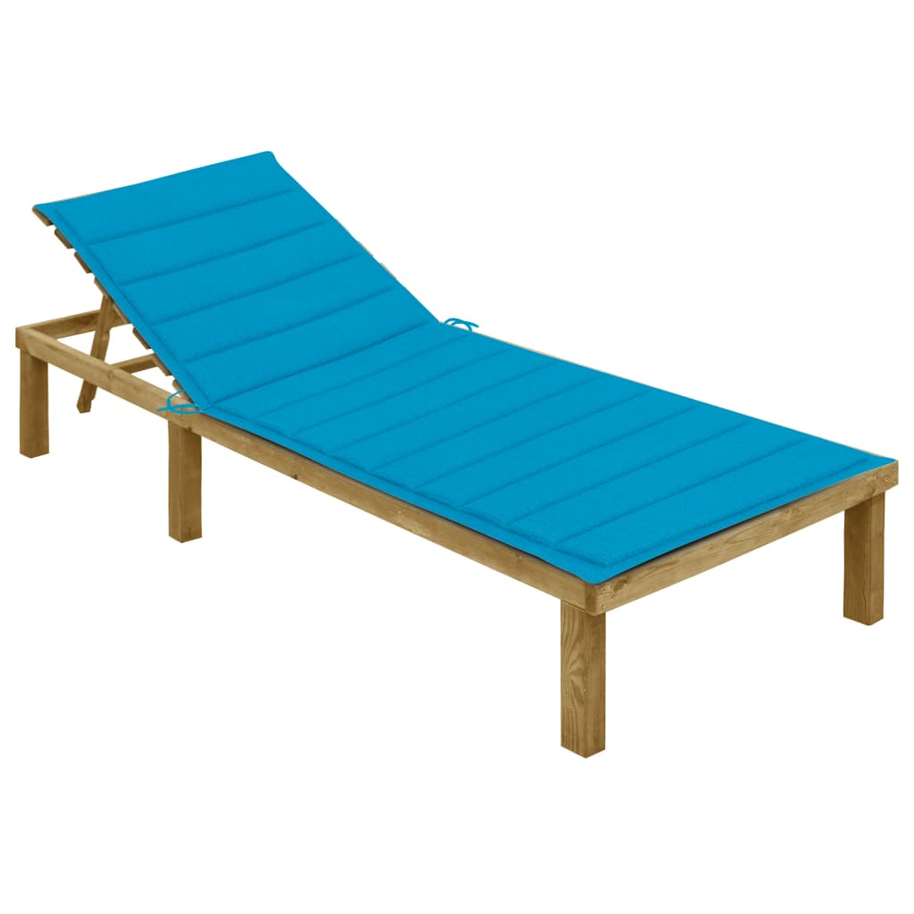 Lettino da Giardino con Cuscino Blu Legno Pino Impregnato - homemem39