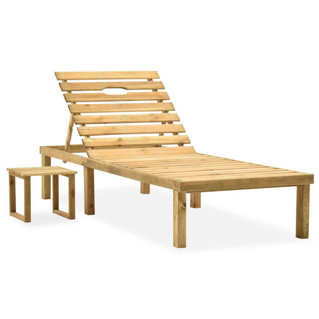 Lettino da Giardino con Tavolino Cuscino Legno Pino Impregnato - homemem39