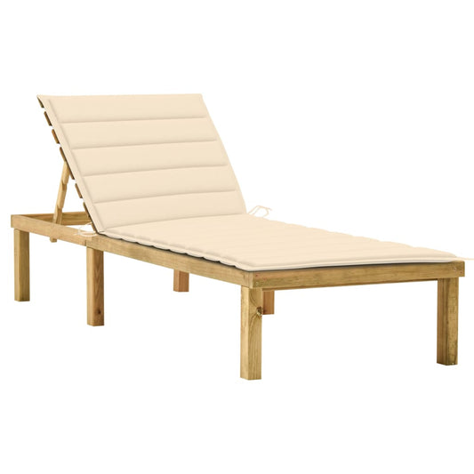 Lettino da Giardino con Cuscino Crema Legno Pino Impregnato - homemem39