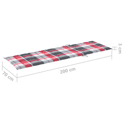 Lettino da Giardino con Cuscino Tartan Rosso in Pino Impregnato - homemem39