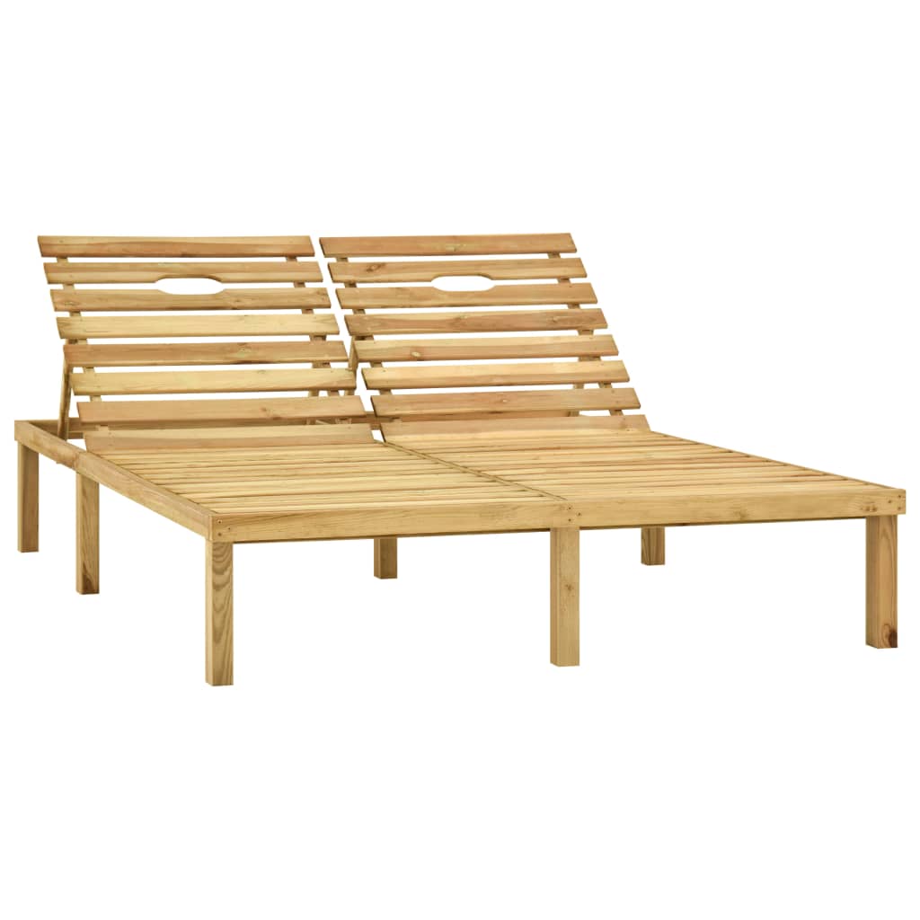 Double Sun Lounger and Green Cushions in Impregnated Pine