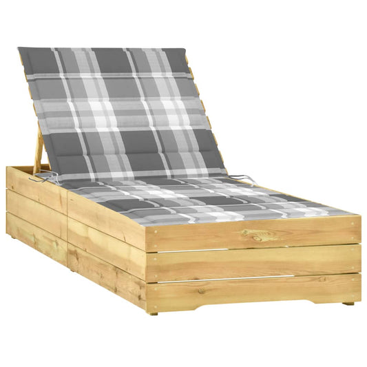 Lettino Prendisole con Cuscino Tartan Grigio in Pino Impregnato - homemem39