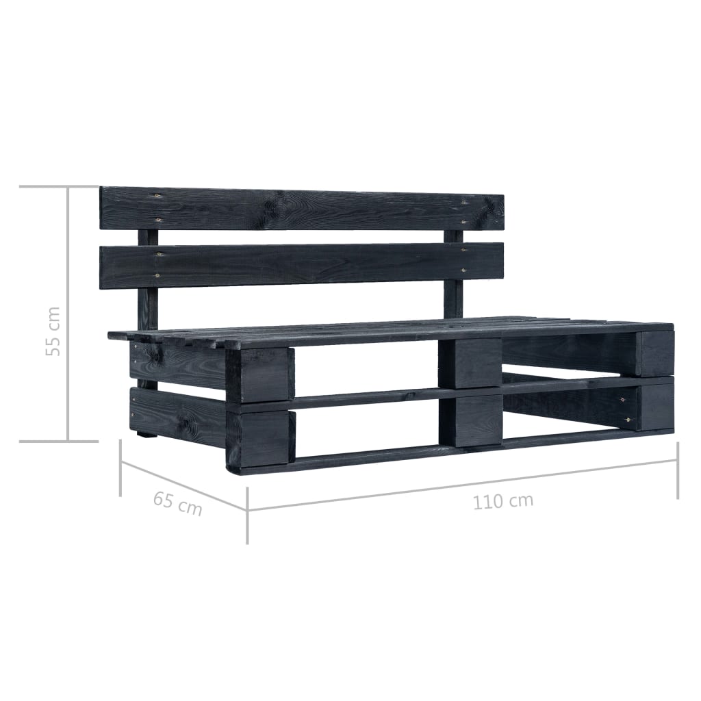 Set Divani in Pallet con Cuscini 6 pz in Pino Impregnato Nero | homemem39