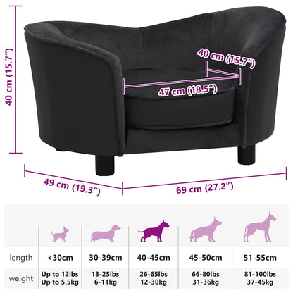Divano per Cani Nero 69x49x40 cm in Peluche e Similpelle - homemem39